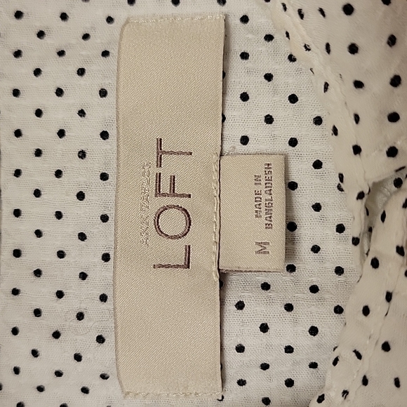 Ann Taylor LOFT Textured Button Down Shirt Mini Polka Dot White Size M - Picture 8 of 10